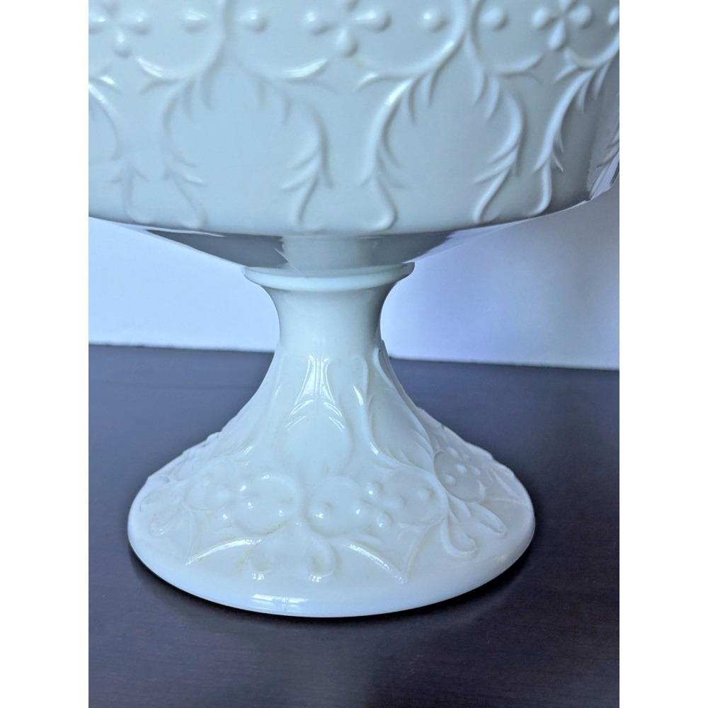 Fenton Milk Glass Silver Crest With Spanish Lace Footed Candy Box With Lid - Picture 4 of 14